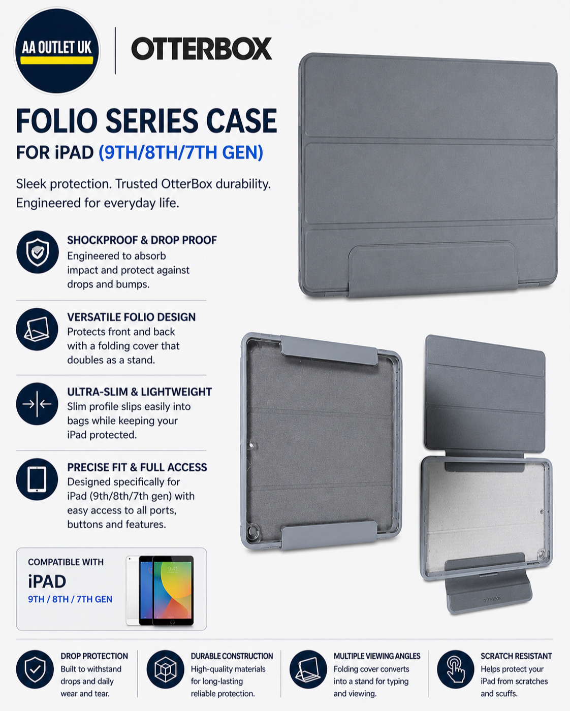 OtterBox Folio Series Case iPad 9th 8th 7th Gen Shockproof Dropproof UltraSlim