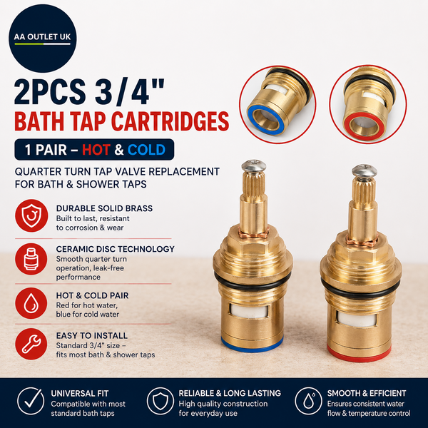 2 Pices 3/4" Bath Tap Cartridges Quarter Turn Valve Replacement Shower New