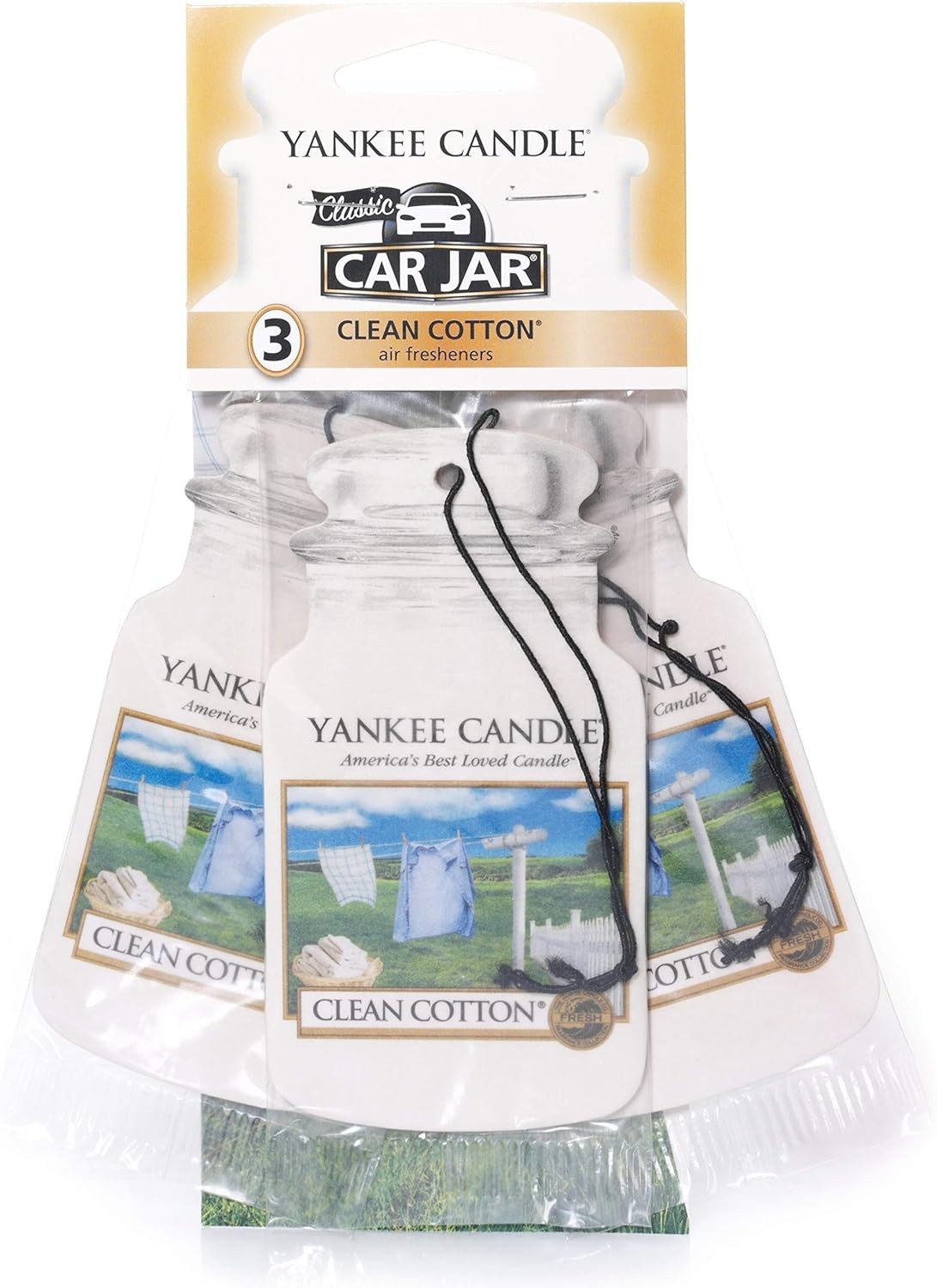 Yankee Candle Car Jar Scented Air Freshener Clean Cotton 3 Count New