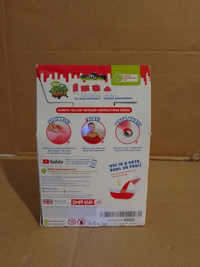 Zimpli Eco Slime Baff Red 1 Bath 4 Play Uses Magically Turns Water Goey 3+ New