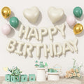 Happy Birthday Balloon Banner Cream Green 16in Beige Mylar Letters Heart New