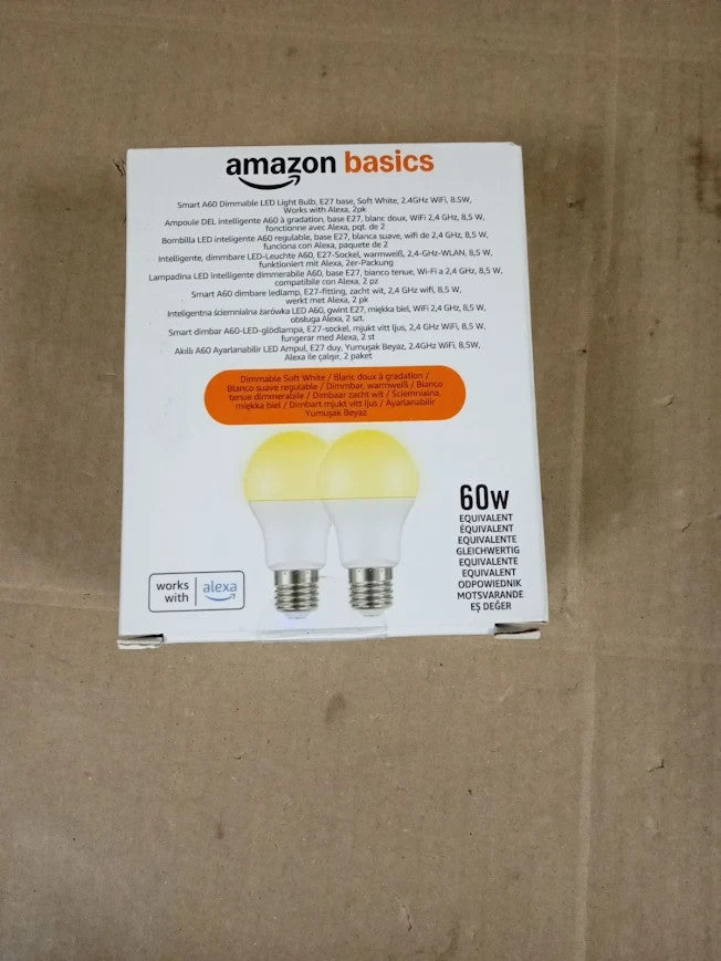 Amazon Basics Smart Dimmable LED Light Bulb E27 Base Soft White 8W 2pc