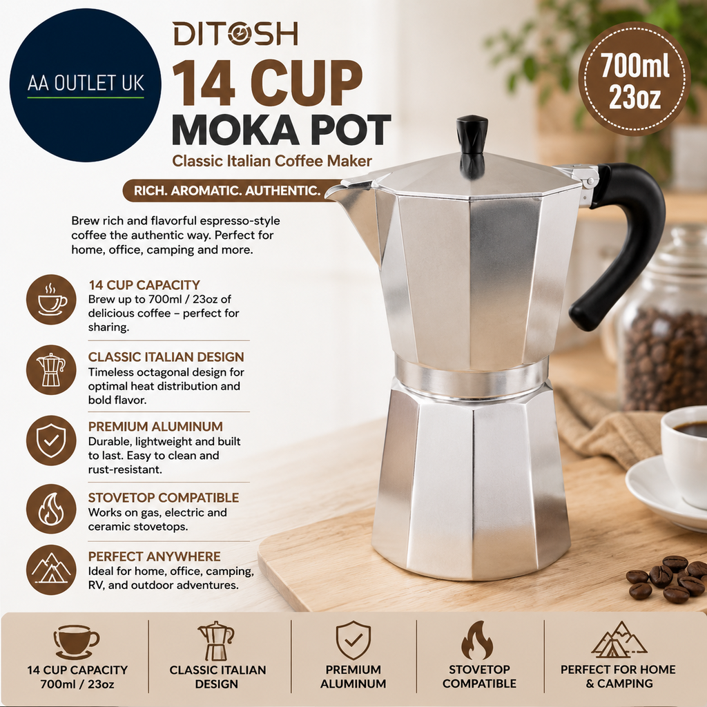 Ditosh 14 Cup Aluminum Espresso Stovetop Moka Pot Express Coffee Maker
