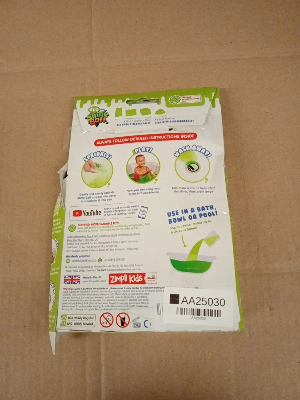 ZIMPLI Eco Slime Baff Green 1 Bath 3 Play Uses Magically Turns Water Into Slime