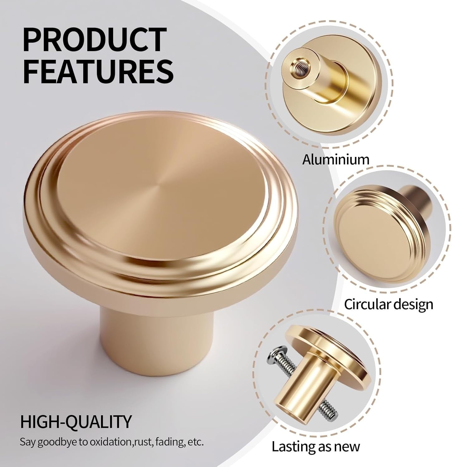 Moxyoy 4pc Round Cabinet Knobs 25mm Dresser Drawer Gold Brass Single New