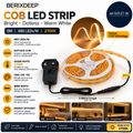 Berizdeep COB LED Strip 5m 480LEDs/M High Bright Dotless LED Tape Warm White