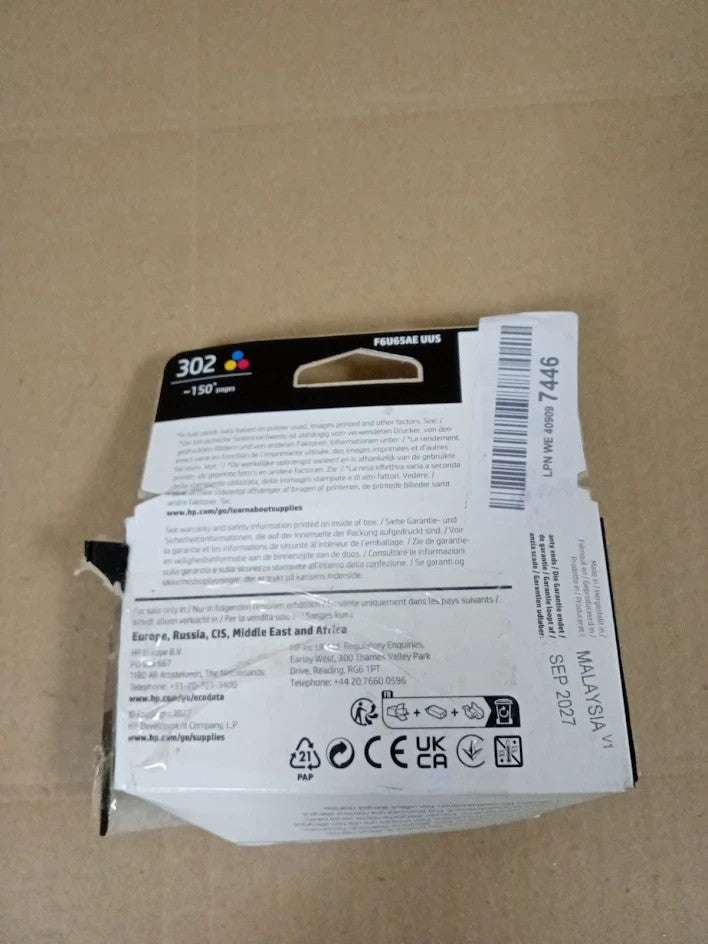 HP 302 Original Tri Colour Ink Cartridge Single Piece F6U65AE Genuine Quality