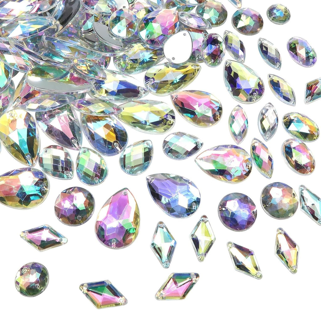 Toaob Sew On Rhinestone Ab Clear Gems Acrylic Faceted Flatback Mixed Size New