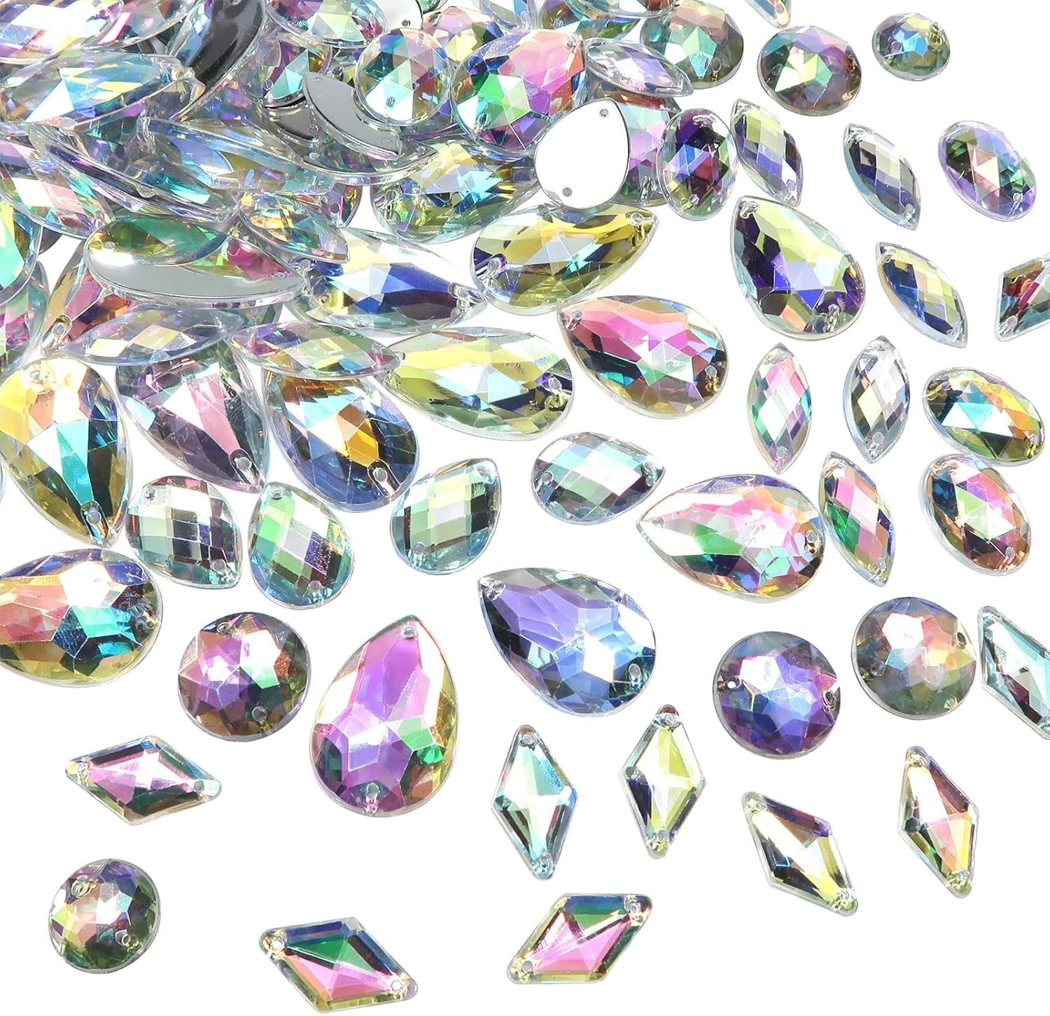 Toaob Sew On Rhinestone Ab Clear Gems Acrylic Faceted Flatback Mixed Size New