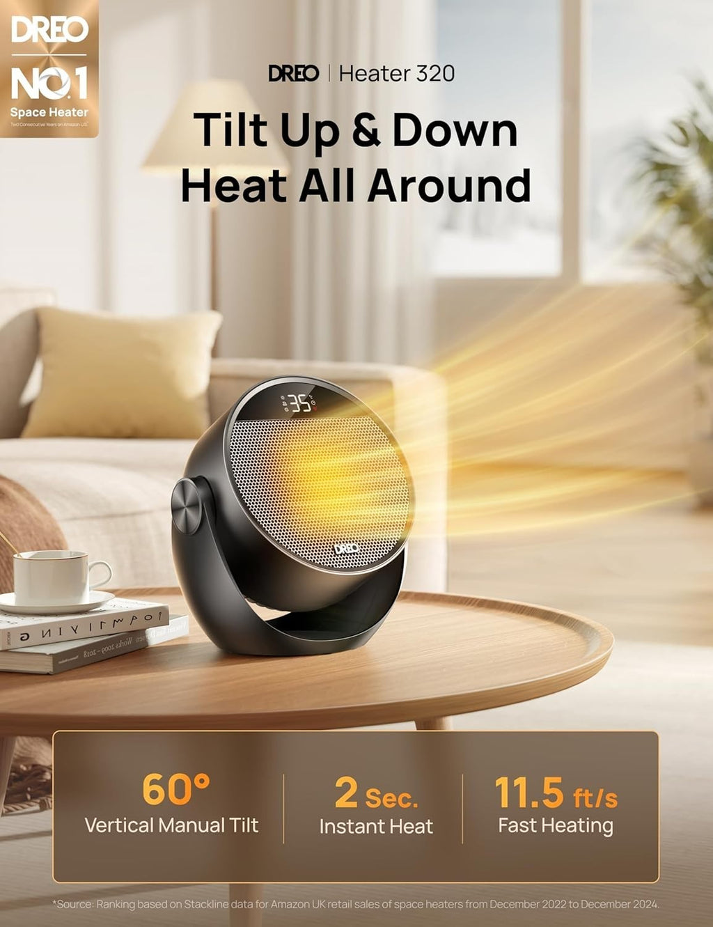 Dreo 1500W Portable Electric Ceramic Heater 3 Modes Remote 12H Timer Silent New