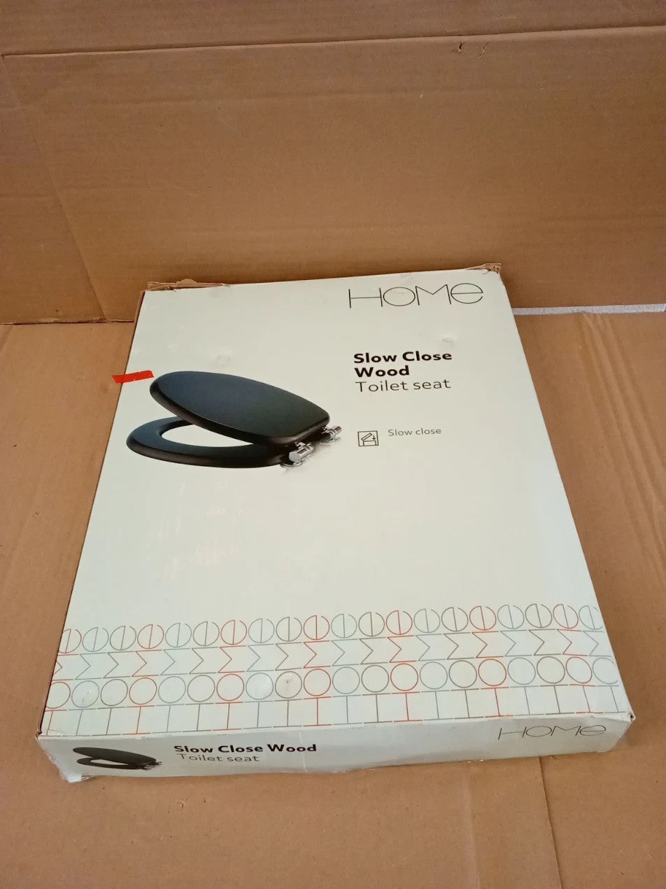 Home Slow Close Wooden Toilet Seat Black 45.5x37.7x5.6cm Alloy Hinge Slow Close