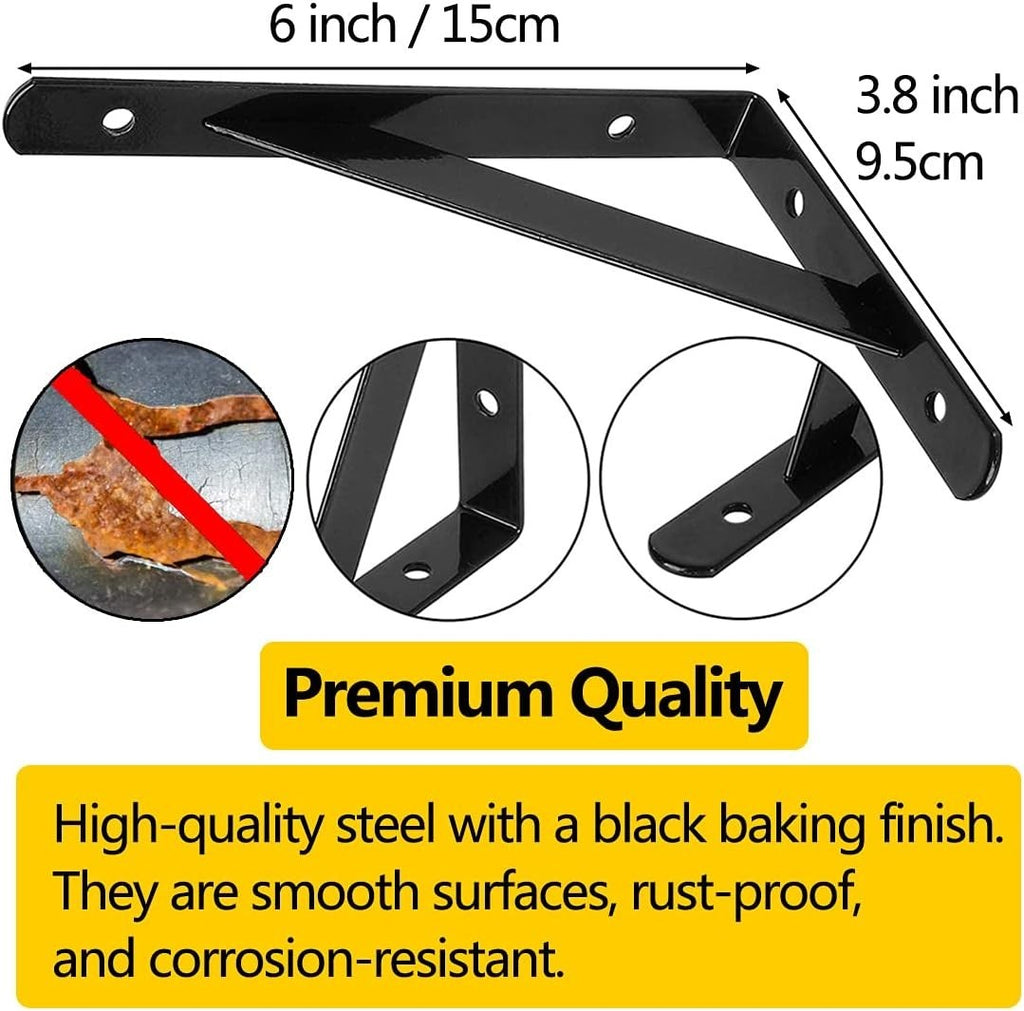 6 Pack Shelf Bracket Heavy Duty Alloy Steel Triangle 6in Right Angle New