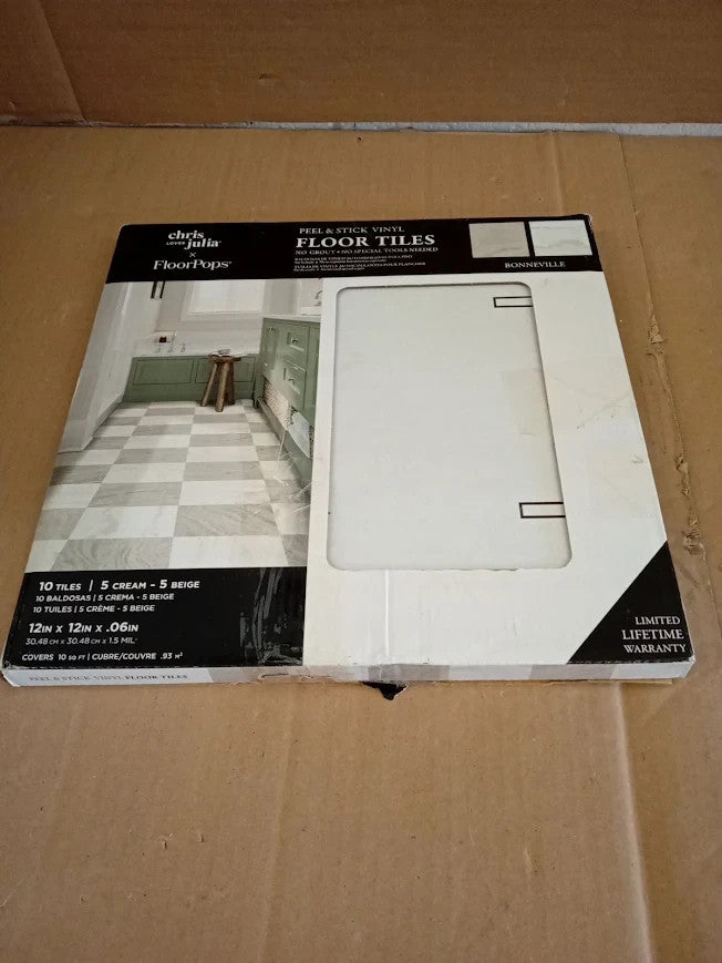 FloorPops Chris Loves Julia 12x12in Bonneville Beige Peel Stick Floor Tiles New