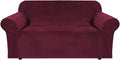 BellaHills Stretch Velvet Sofa Covers Cushion Couch Covers 2 Seater Burgundy