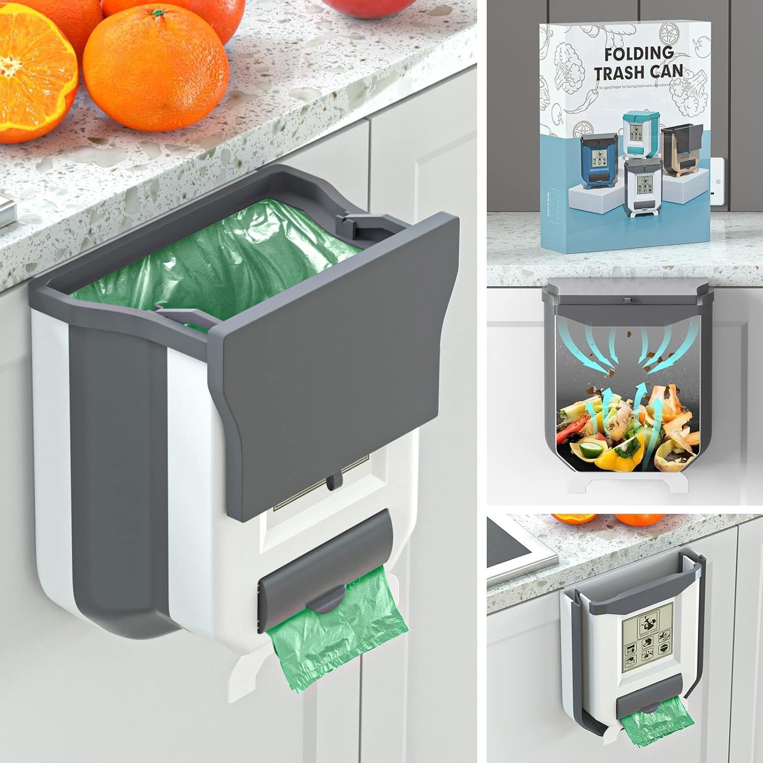 Gintan 2.4 Gallons Foldable Kitchen Door Bin Hanging Trash With Lid Compost New