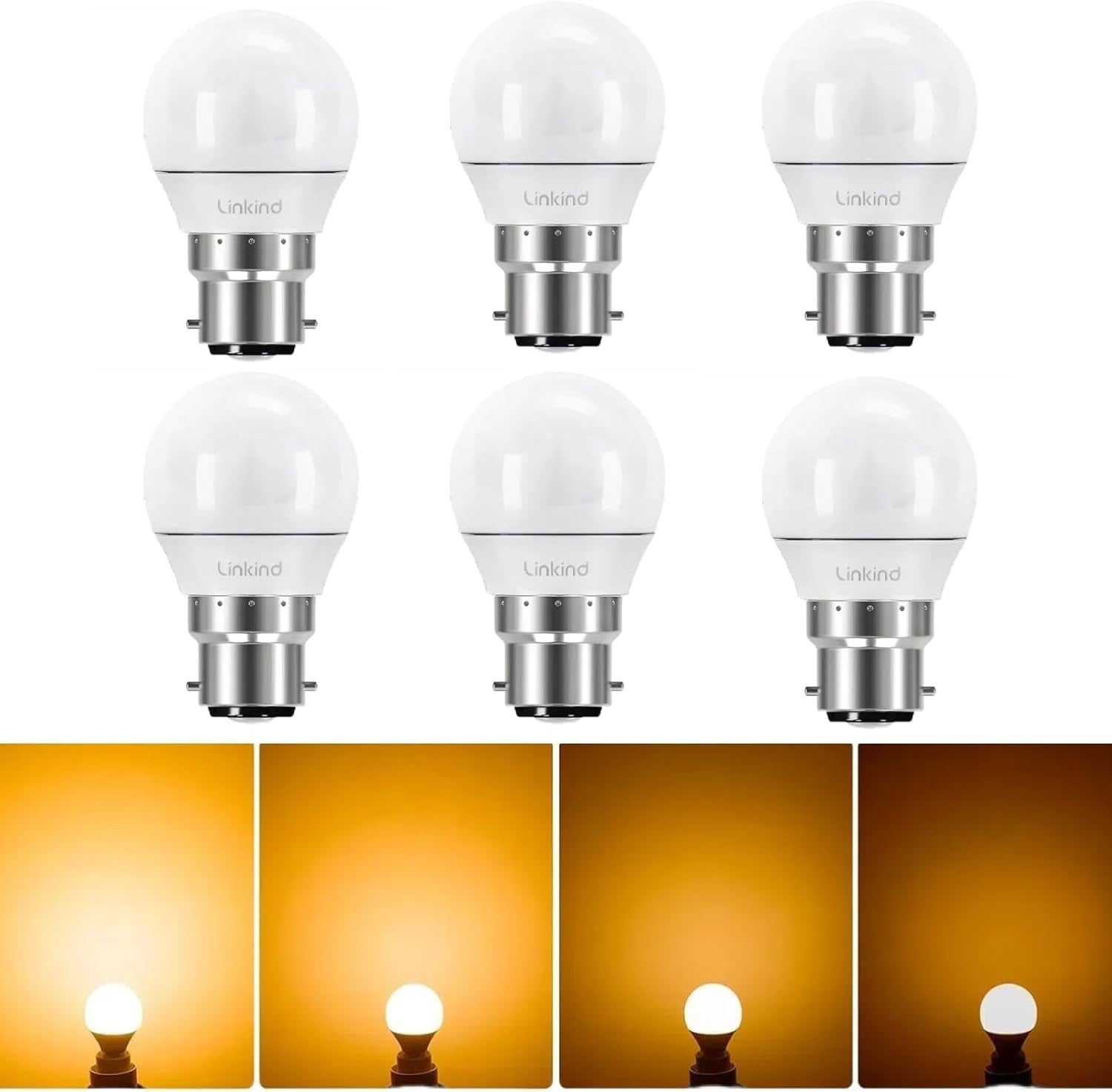 Linkind 4.2W Dimmable B22 LED Light Bulb 40W Equivalent Golf Ball P45 6pc New