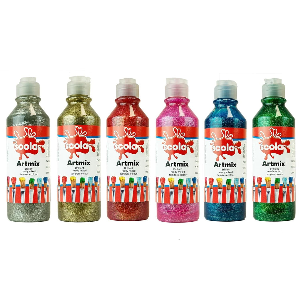 Ecola Artmix Glitter Ready Mix Poster Paint 6 Pack Sparkle Colours Art Craft New