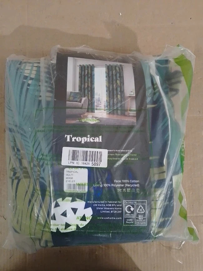 Fusion Tropical 100% Cotton Pair Eyelet Curtains 66x90in Multicolour