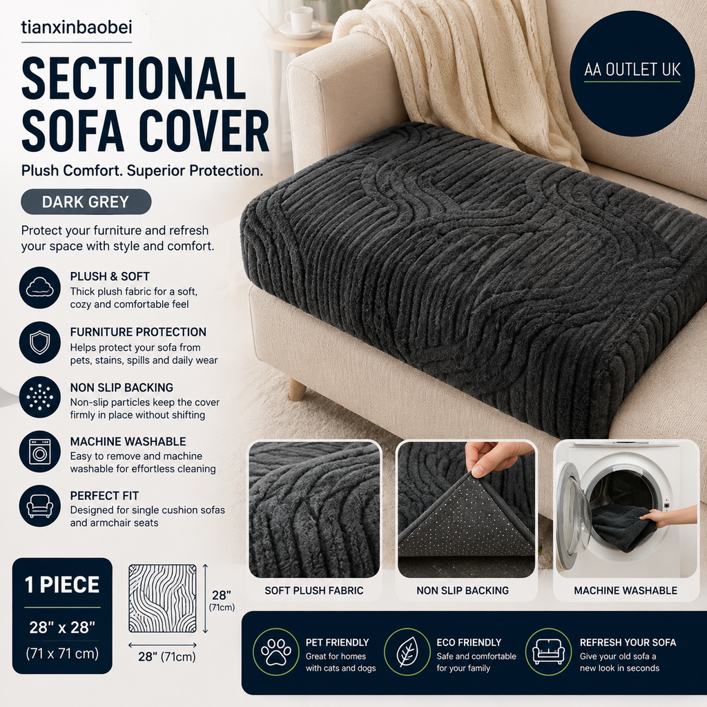 Tianxinbaobei Sectional Sofa Washable Plush Couch Covers Dark Grey 28x28in