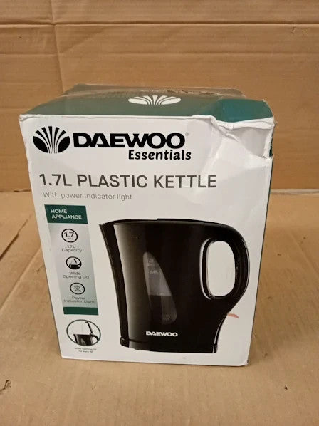 Daewoo Essentials 1.7L Fast Boil Electric Kettle Black Plastic Cordless 2200W