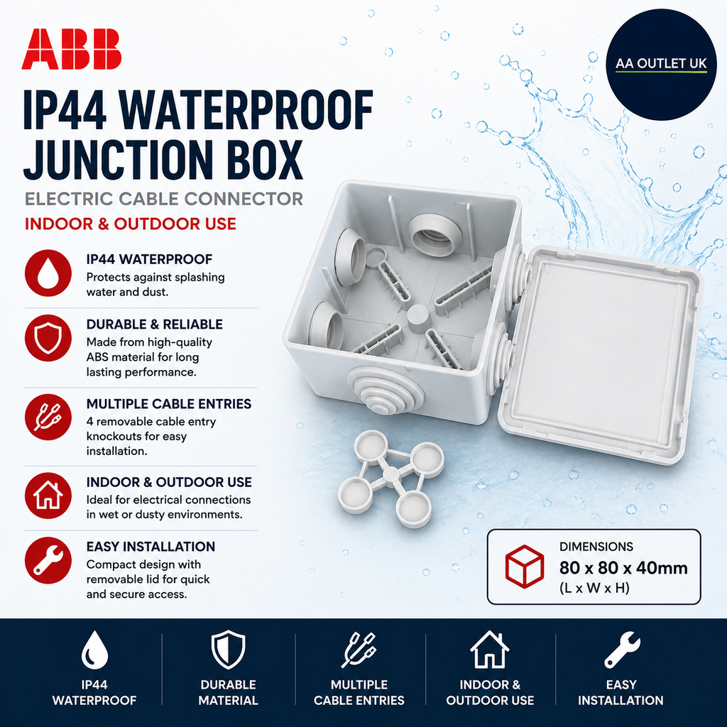 ABB IP44 Waterproof Junction Box Electric Cable Connector Design 80x80x40mm