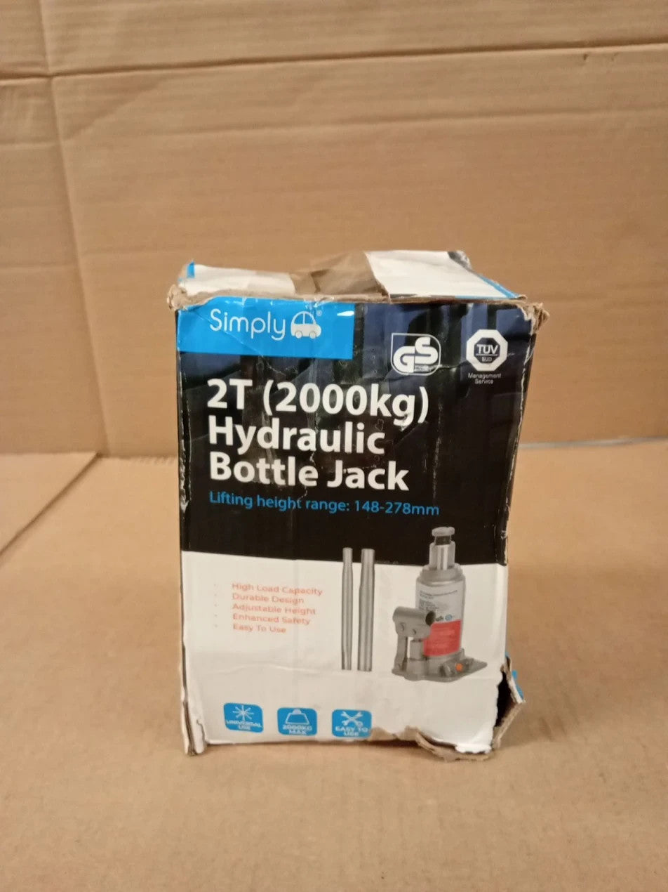Simply Auto 2T Hydraulic Bottle Jack BJ2T 2 Tonne 2000kg Silver Durable Design