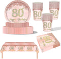 69pcs Rose Gold 80th High Quality Birthday Party Tableware Pink Set New