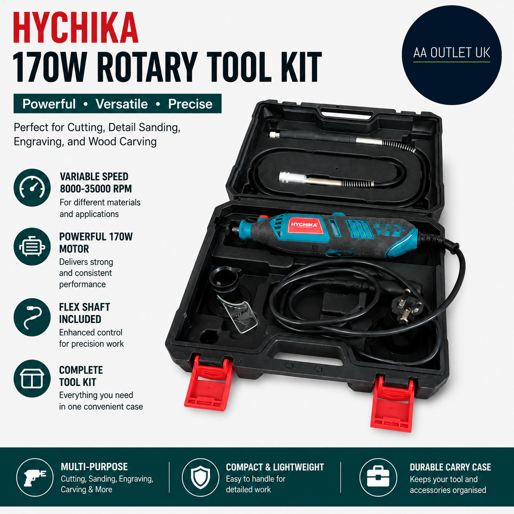 Hychika 170W Rotary Tool Variable Speed Kit Flex Shaft Accessories 8000-35000RPM