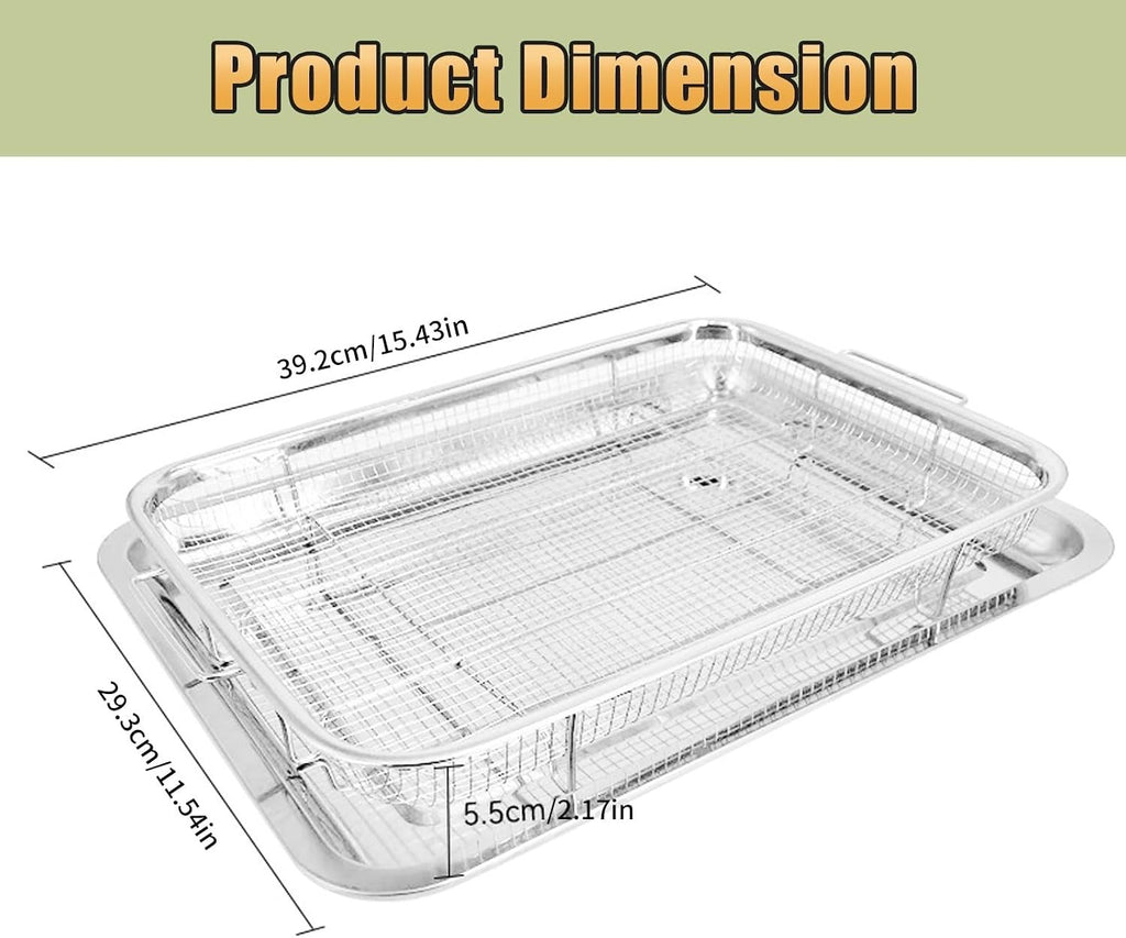 2 In 1 Oven Grill Tray Air Fryer Rack Non Stick Elevated Stainless Steel Drain