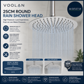 Voolan 25cm Round Rain Shower Circular High Pressure Shower Head Made