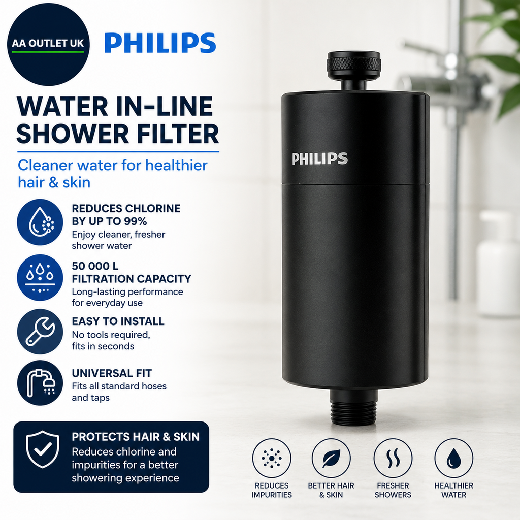 Philips Water In Line Shower Filter 50000L Capacity Black Reduce 99% Chlorine