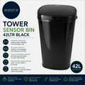 Tower Sensor Sensor Bin 42Litre Made From Steel Black 62x34x25cm