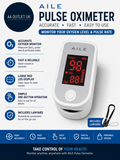 Aile Pulse Oximeter Oxygen Meter Adults Accurate Fast Easy Larger Red Screen