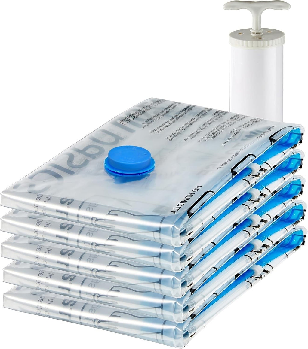 Amazon Basics Vacuum Compression Zipper Storage Bags Airtight Valve Pump New