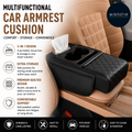 Multifunctional Car Armrest Cushion Cup Holder Tissue Box Side Pockets Black