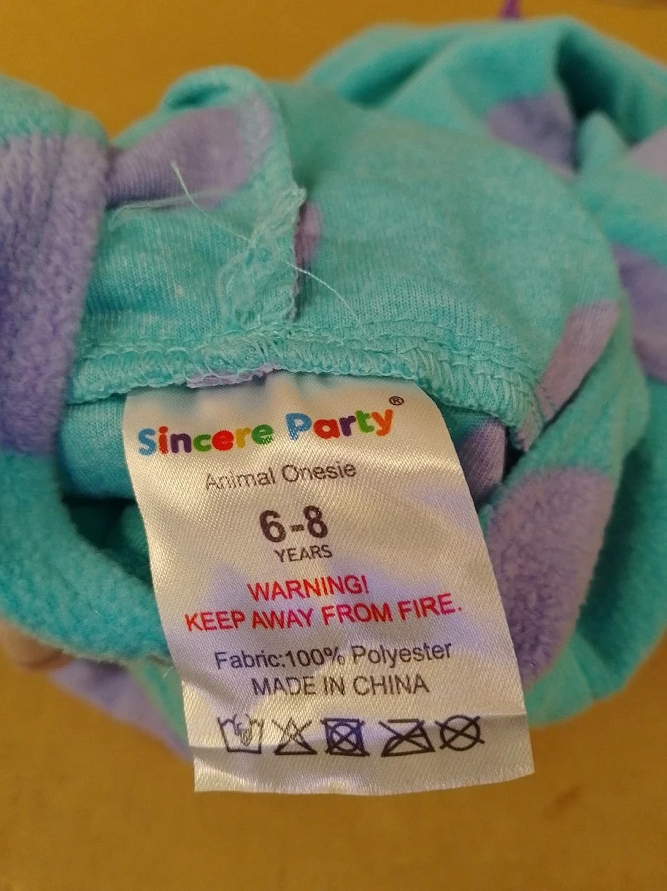Sincere Party Blue Monster Costume Kids Soft Cozy Warm Animal Age 6-8 Unisex