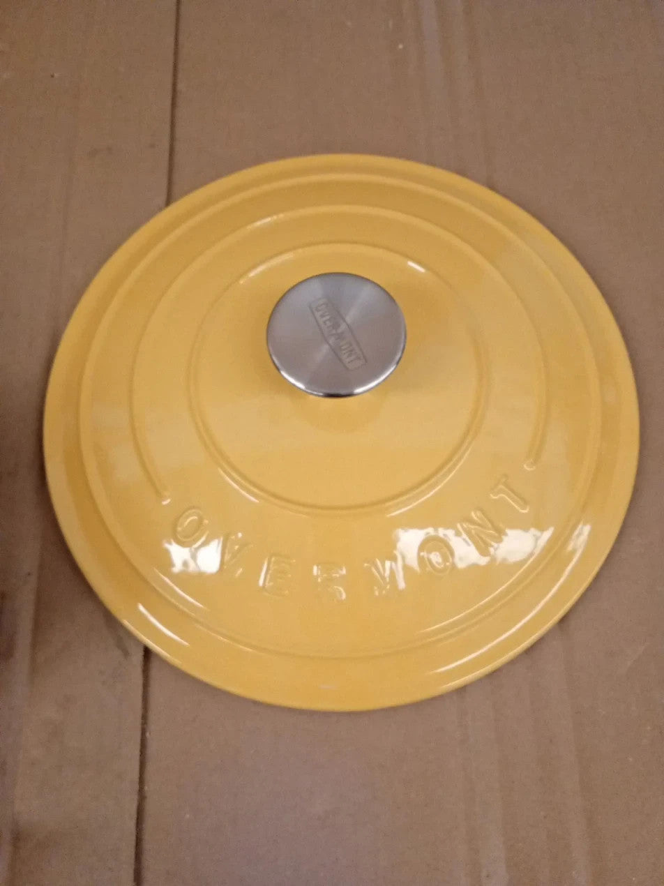Overmont 26cm 5.2L Enamelled Cast Iron Casserole Lid 5.5QT Goose Yellow New