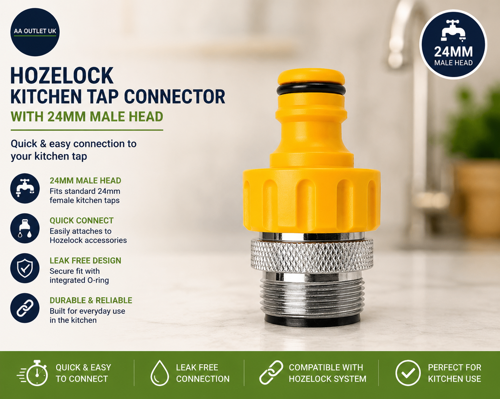 Hozelock Kitchen Tap Connector 24mm Male Head Yellow 1 Pack 16x10x8cm