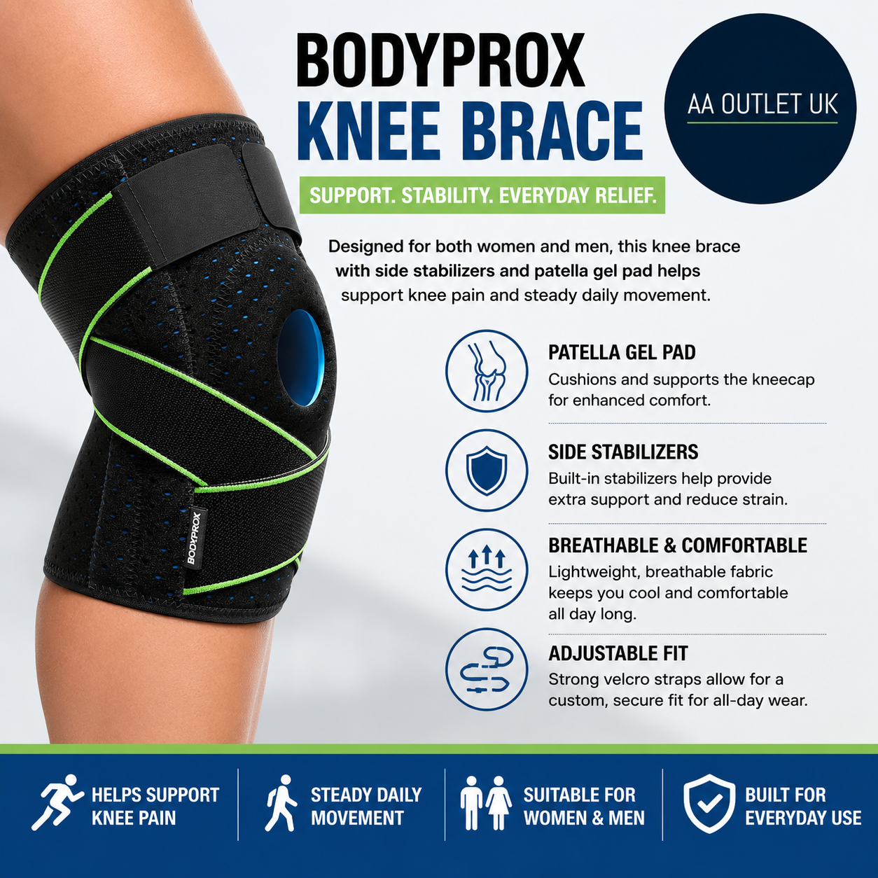 Bodyprox Knee Brace Side Stabilizers Patella Gel Pad Support Small/Medium