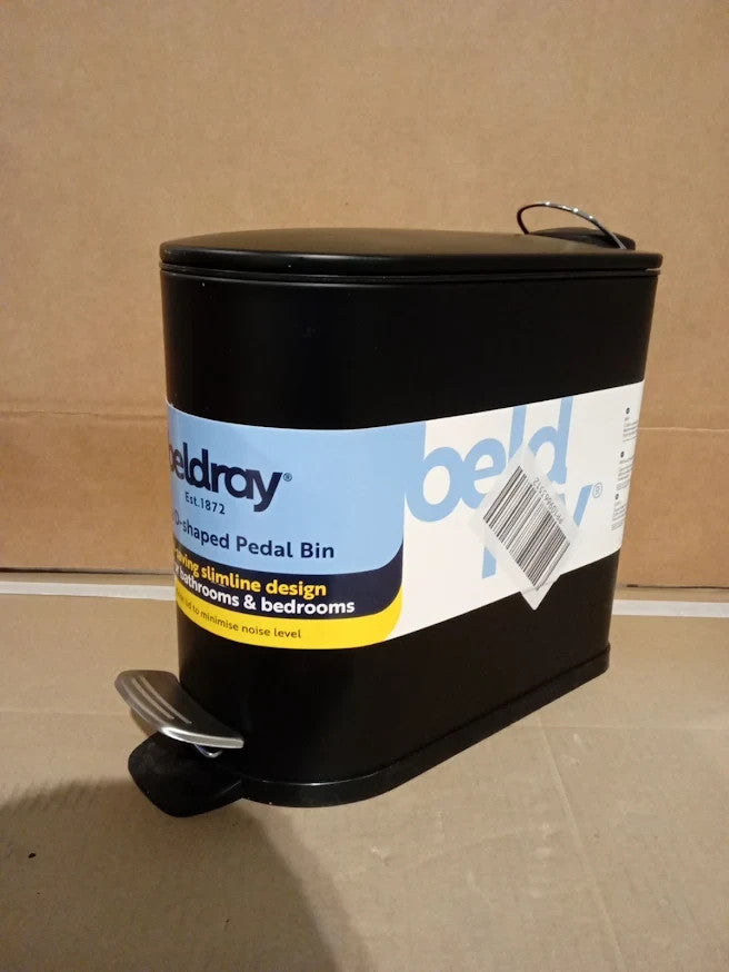 Beldray 5L Bathroom Pedal Bin Soft Close Lid Black D Shape Toilet Waste Bin