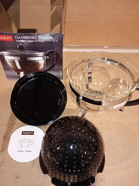 Bodum Chambord Teapot Coloured Plastic Filter 44oz Black 6.61x9.17x6.61in New