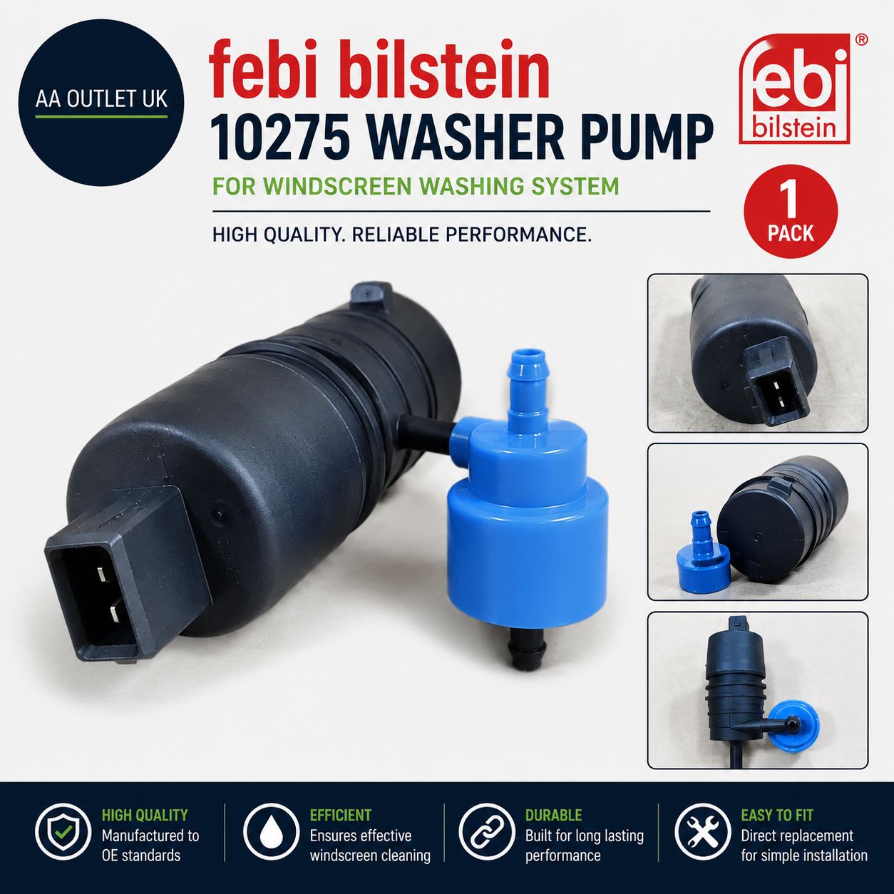 Febi Bilstein 10275 Windscreen Washer Pump Replacement Single Unit 1 Piece New