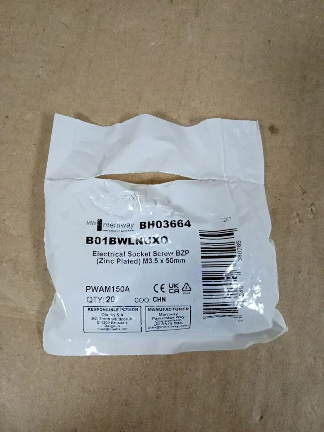 20x Merriway 3.5mx50mm Electrical Socket Screws Zinc Plated BZP Fixing New