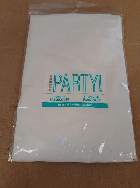 Solid White Rectangular Plastic Table Cover 137x274cm 1 Count Elegant New