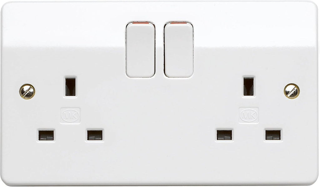 MK Logic Plus K2747 WHI DP 13A 2 Gang Double Socket White Twin Power Outlet New
