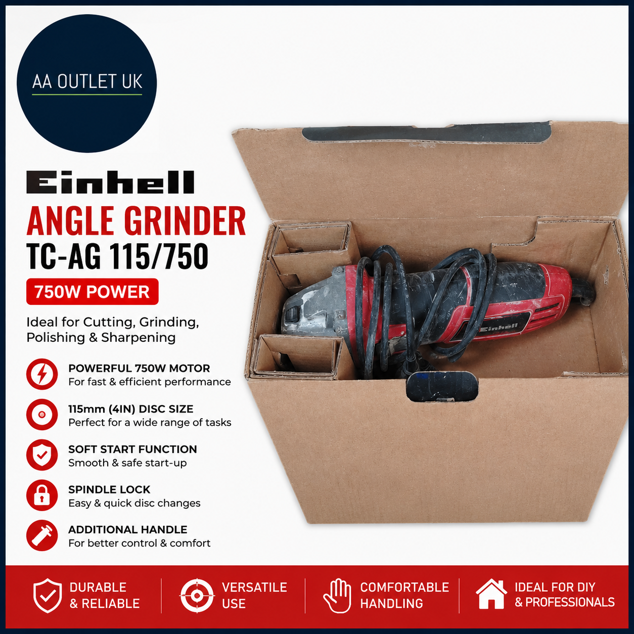 Einhell Angle Grinder 750W 115mm 4in Grinder Cutting Grinding Polishing