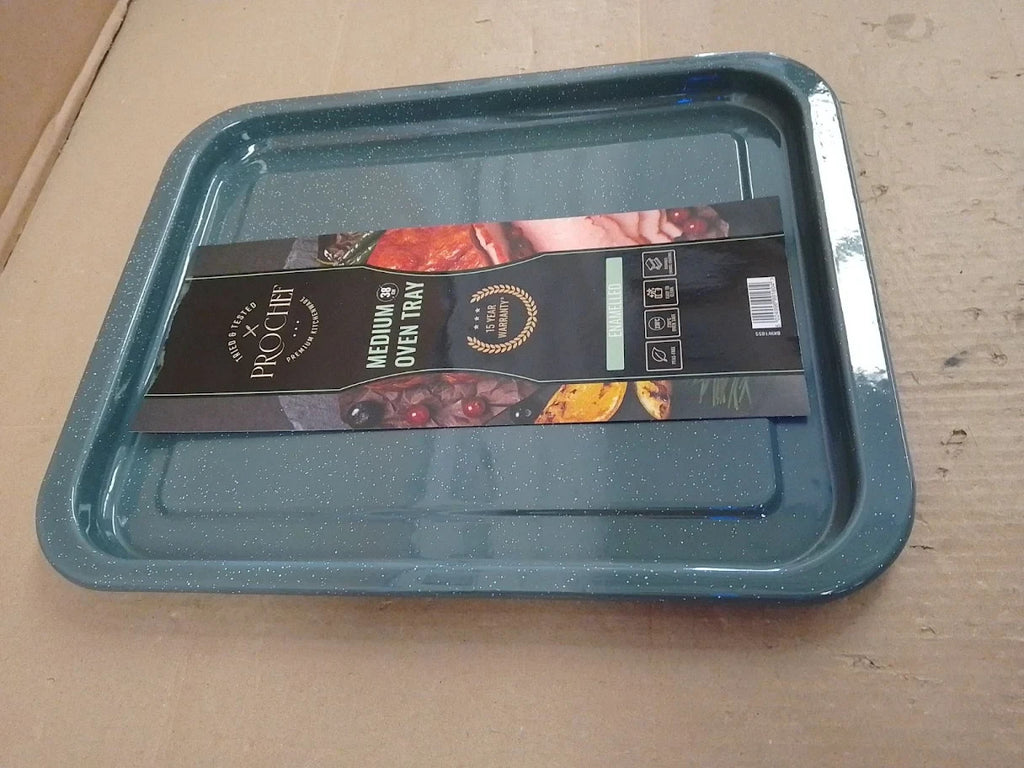 Prochef Enamel Oven Tray PFAS Free 38x30x2.2cm Grey Dishwasher Safe New