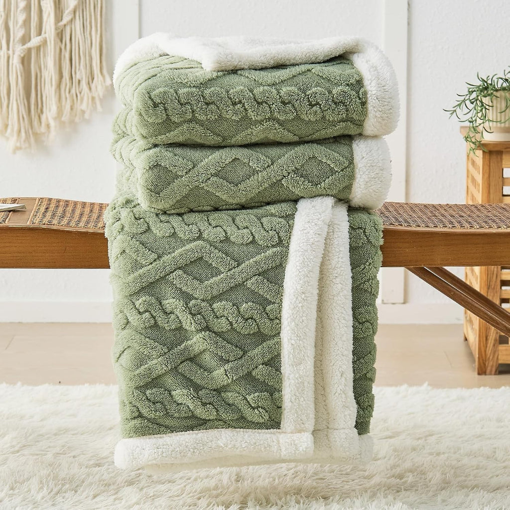 Decmay Fleece Blanket Throws Sofas Sherpa 3D Jacquard Pattern 127x152cm New