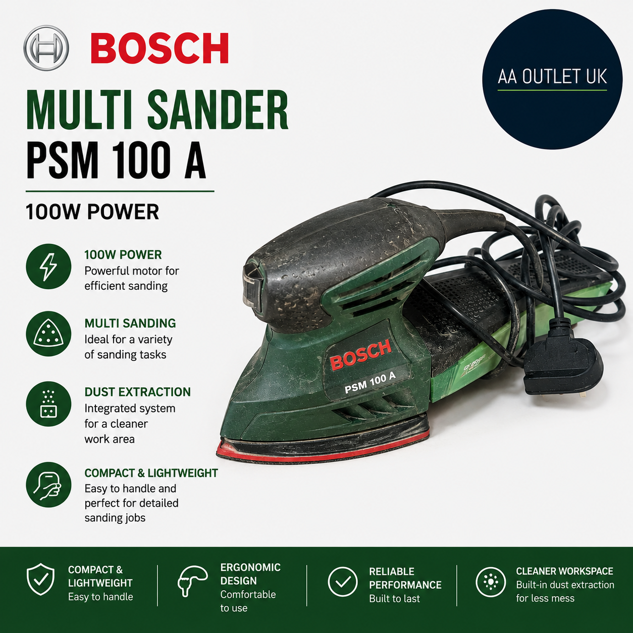 Bosch Multi Sander PSM 100 A 100W In Case 21x10.5x12cm 230 Volts Medium