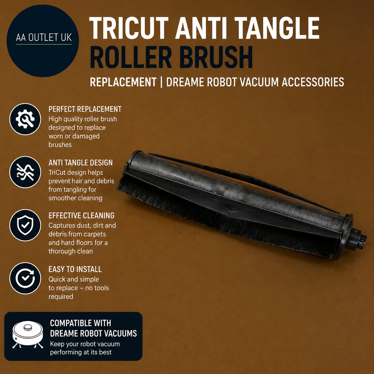 TriCut Anti Tangle Roller Brush Replacement Dreame Robot Vacuum Accessories